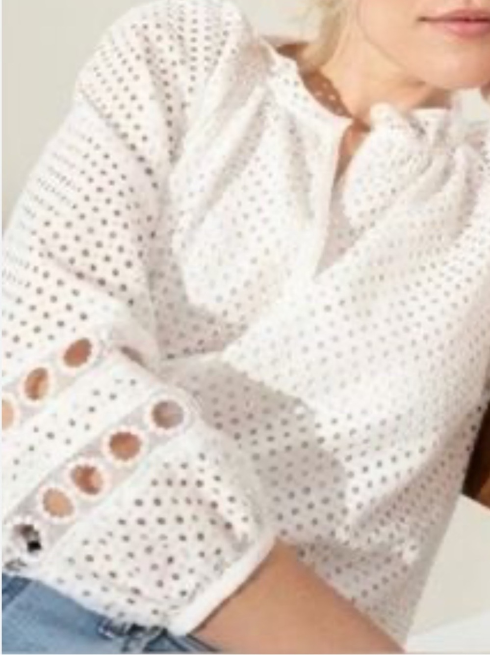 Eyelet Ruffled Neck Blouse